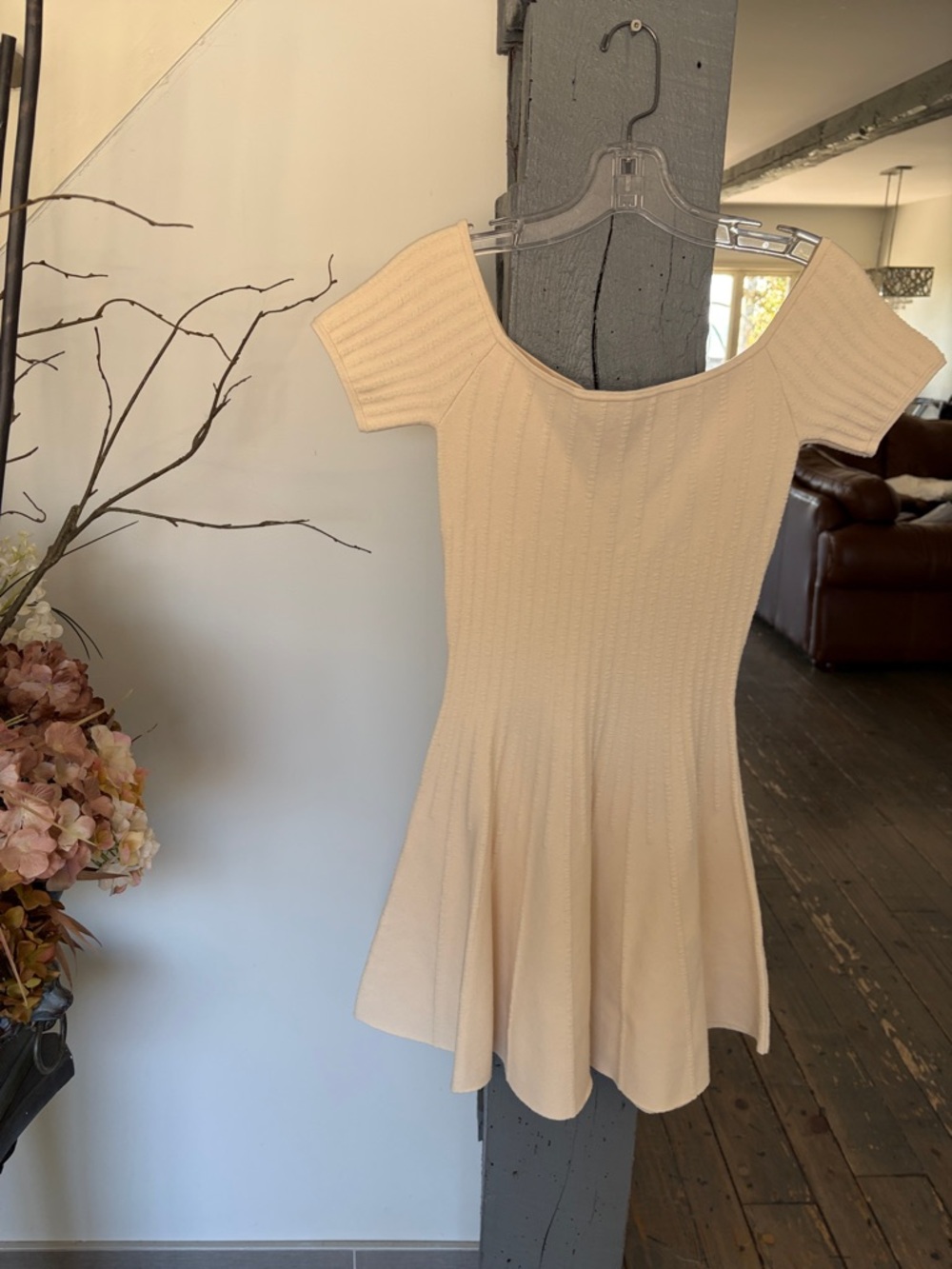Ronny Kobo Collection Cream Short-Sleeve Fit & Flare Mini Dress